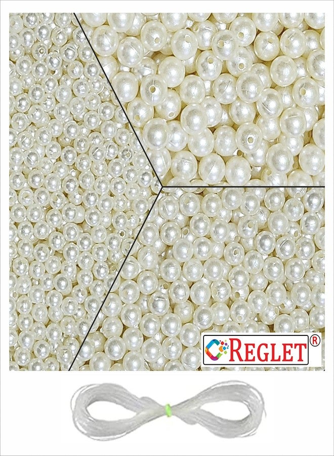 REGLET 750 Pcs Off White Beads - 6nm, 8mm, 10mm - DIY Beads for Bracelets Making Kit, Crafting, Embroidery Crafts, Jewellery Making Kit, Beadwork, Pearls for Craft, Beading - 150 Grams - Image 1